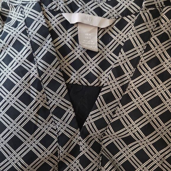 H&M Polyester Blend V-Neck Lined Shift Dress Black Beige 6 - Picture 6 of 7